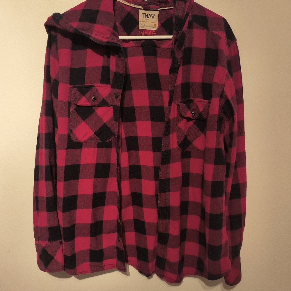 TNA Vibrant Red and Black Checkered Shirt 100% Cotton - Women Size M